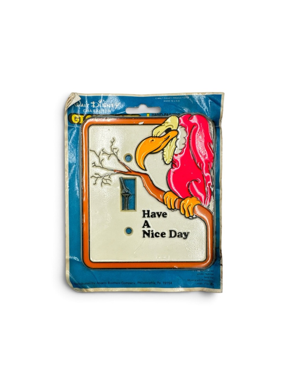 Vintage 1970s Walt Disney Vulture Have a Nice Day Switch Plate NOS USA